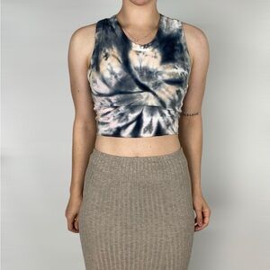 KATIE J NYC Livi Tie Dye Tank Crop Top Stretch‎ Ribbed Racerback